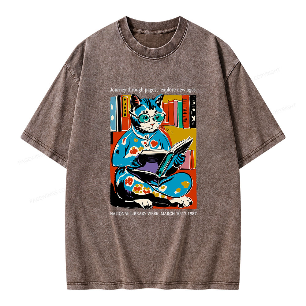 Pagewings 1987 National Library Week Poster Unisex Washed T-shirt