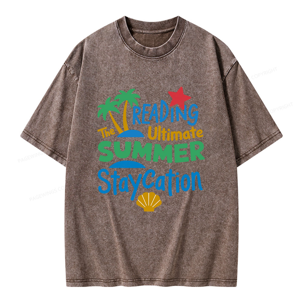 Pagewings Reading The Ultimate Summer Staycation Unisex Washed T-shirt