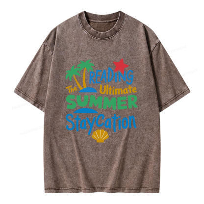 Pagewings Reading The Ultimate Summer Staycation Unisex Washed T-shirt