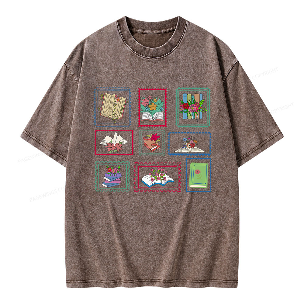 Pagewings Book Lover Postage Stamp Unisex Washed T-shirt