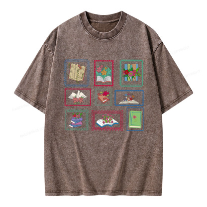 Pagewings Book Lover Postage Stamp Unisex Washed T-shirt