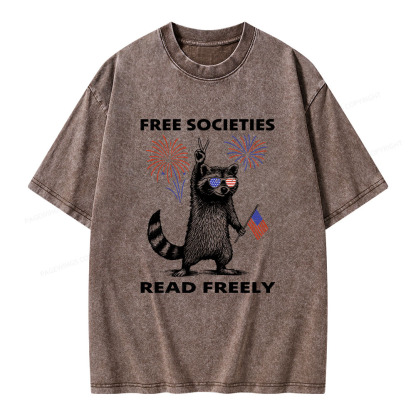 Pagewings Free Societies Read Freely Unisex Washed T-shirt