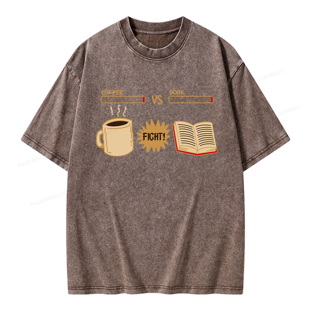 Pagewings Coffee Vs Book Unisex Washed T-shirt