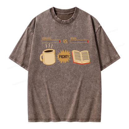 Pagewings Coffee Vs Book Unisex Washed T-shirt