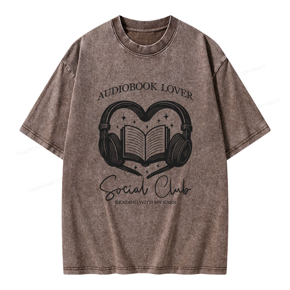 Pagewings Audiobook lover Social Club Unisex Washed T-shirt