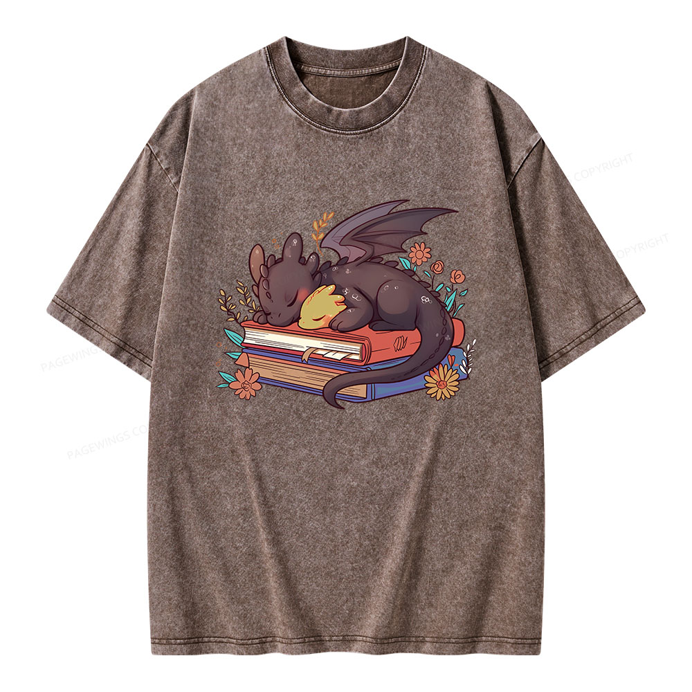 Pagewings Cute Book Dragon Unisex Washed T-shirt