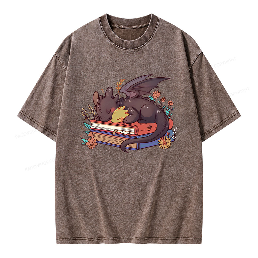 Pagewings Cute Book Dragon Unisex Washed T-shirt