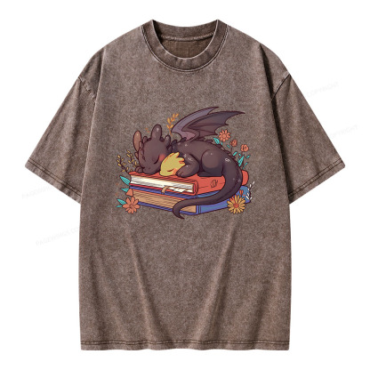 Pagewings Cute Book Dragon Unisex Washed T-shirt