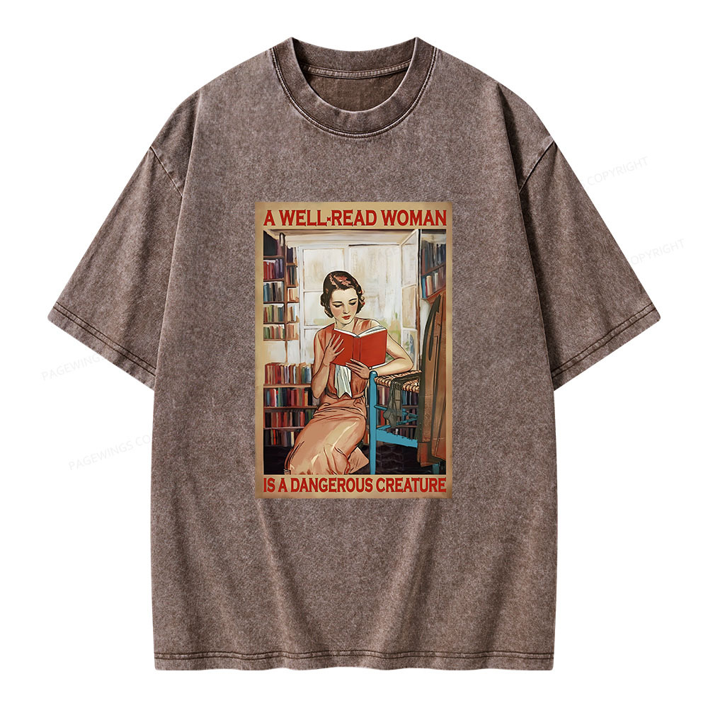 Pagewings Well-Read Woman Is A Dangerous Creature Unisex Washed T-shirt