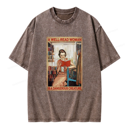 Pagewings Well-Read Woman Is A Dangerous Creature Unisex Washed T-shirt