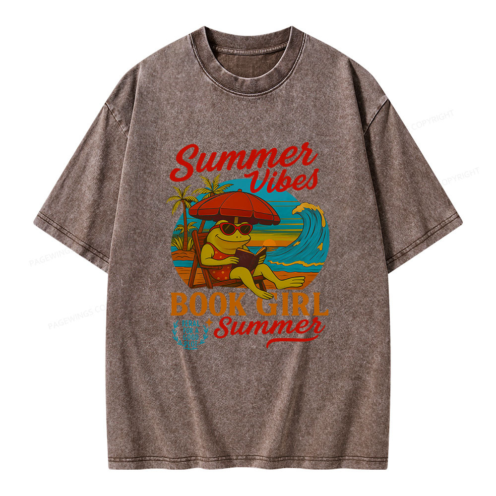 Pagewings Book Girl Summer Feral Raccoon Unisex Washed T-shirt