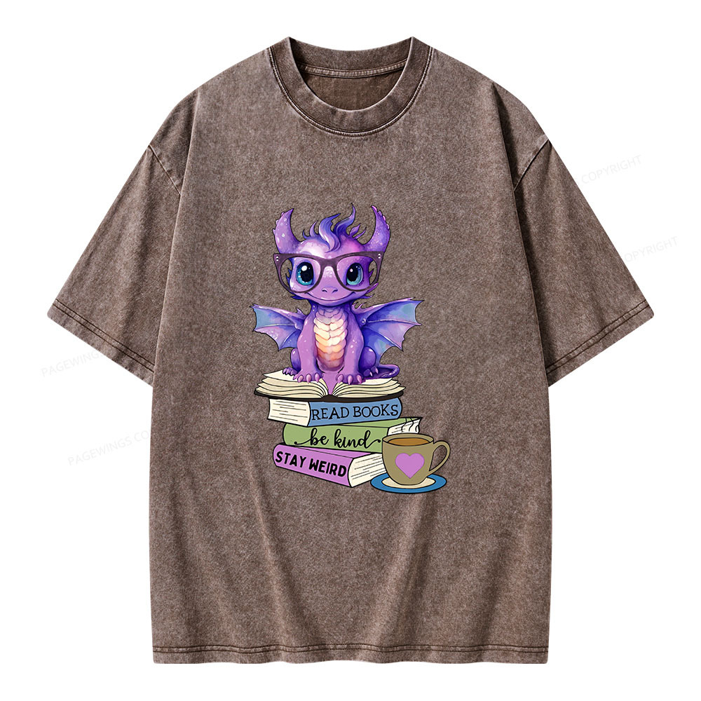 Pagewings Dragon Read Books Be Kind Stay Weird Unisex Washed T-shirt
