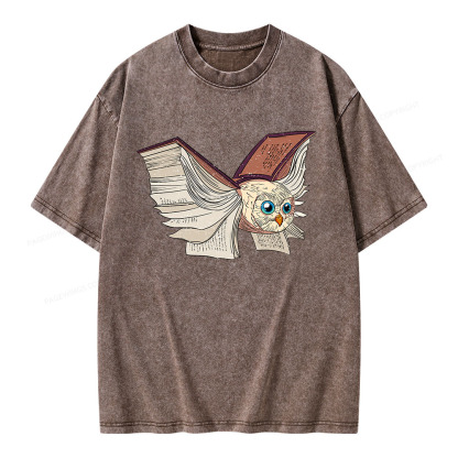 Pagewings Just An Owl Who Loves Reading Unisex Washed T-shirt