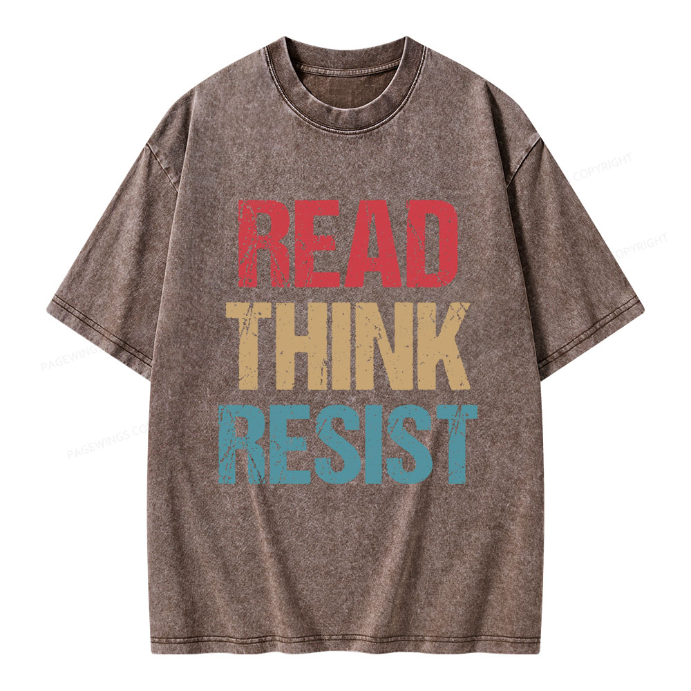 Pagewings Read Think Resist Unisex Washed T-shirt