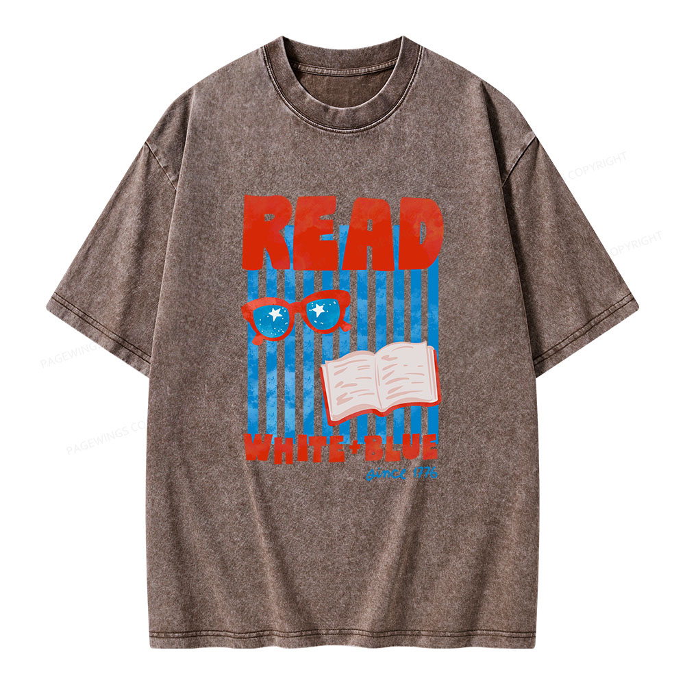 Pagewings Read White Blue Fourth Of July Book Unisex Washed T-shirt