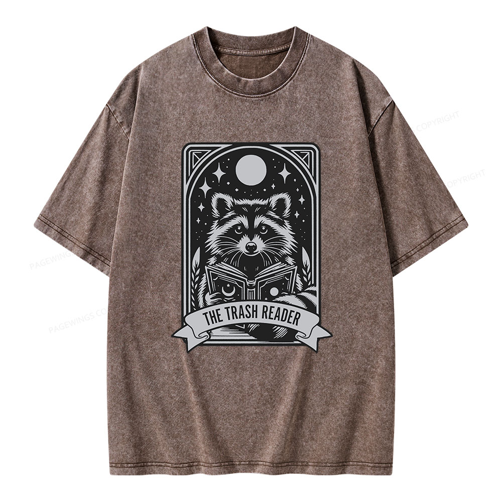 Pagewings The Trash Reader Raccoon Unisex Washed T-shirt