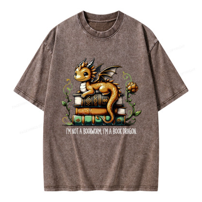 Pagewings Book Lover I'm Not A Bookworm I'm A Book Dragon  Unisex Washed T-shirt