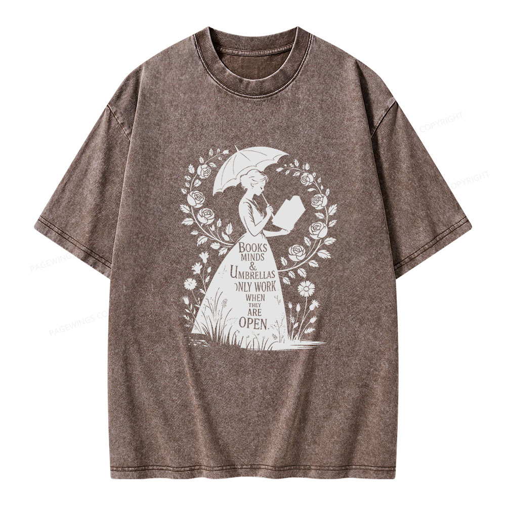 Pagewings Books Minds Umbrellas Quote Unisex Washed T-shirt