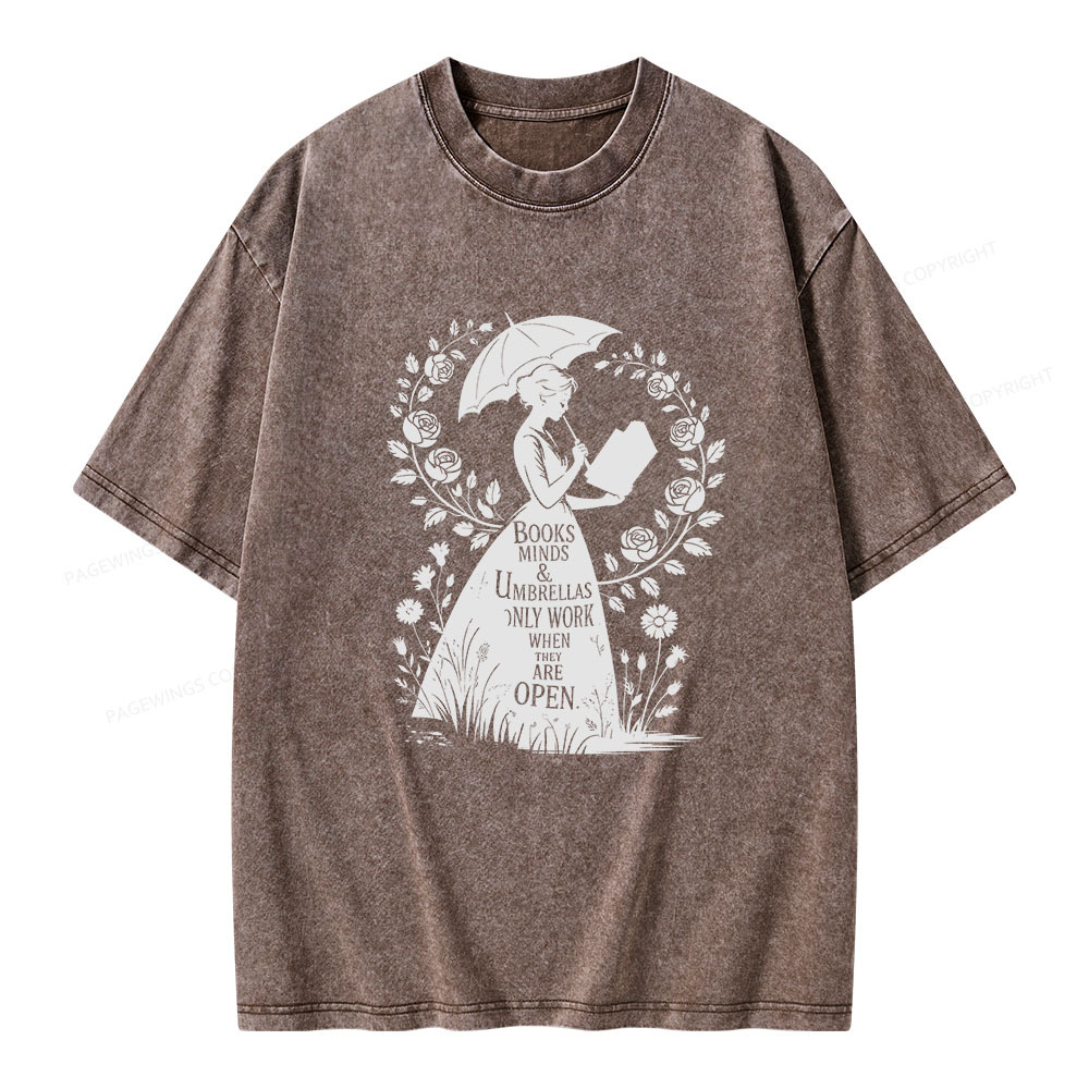Pagewings Books Minds Umbrellas Quote Unisex Washed T-shirt