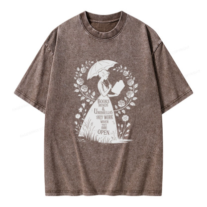 Pagewings Books Minds Umbrellas Quote Unisex Washed T-shirt