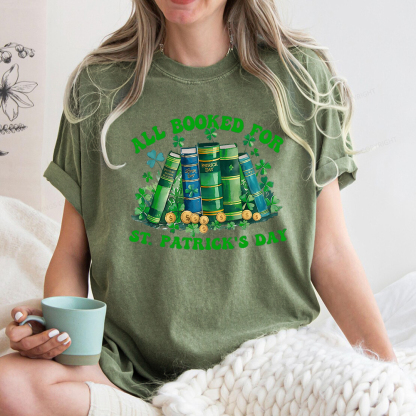 Pagewing Librarian Shirt, Shamrock Book Shirt Unisex Washed T-shirt