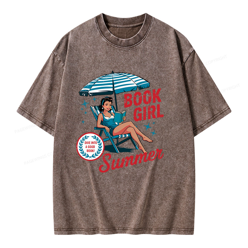 Pagewings Book Girl Summer Bookish Unisex Washed T-shirt