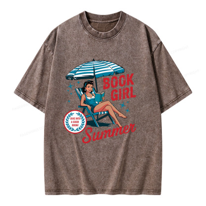 Pagewings Book Girl Summer Bookish Unisex Washed T-shirt