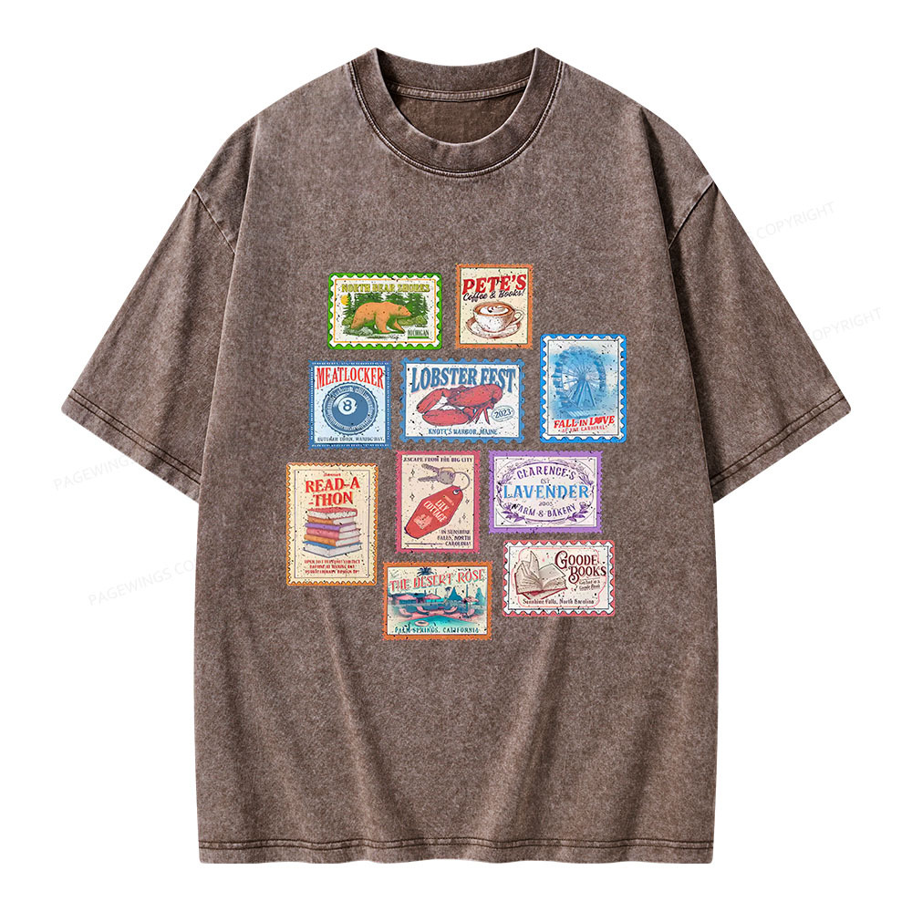 Pagewings Books Stamp Beach Read Unisex Washed T-shirt
