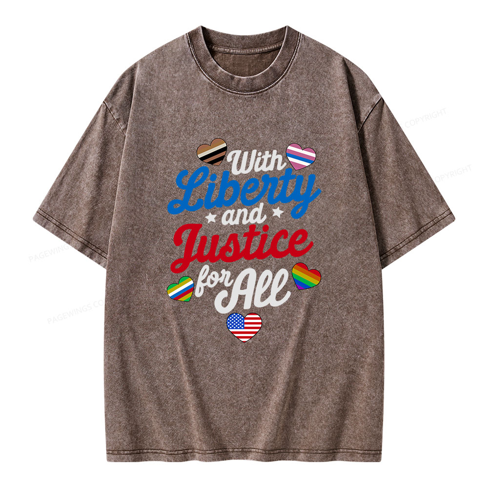 Pagewings With Liberty And Justice For All Unisex Washed T-shirt