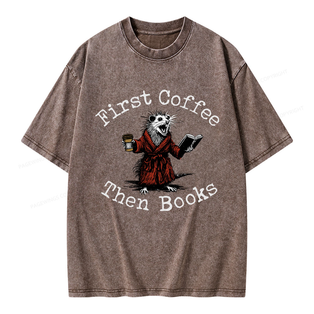 Pagewings First Coffee Then Books Unisex Washed T-shirt