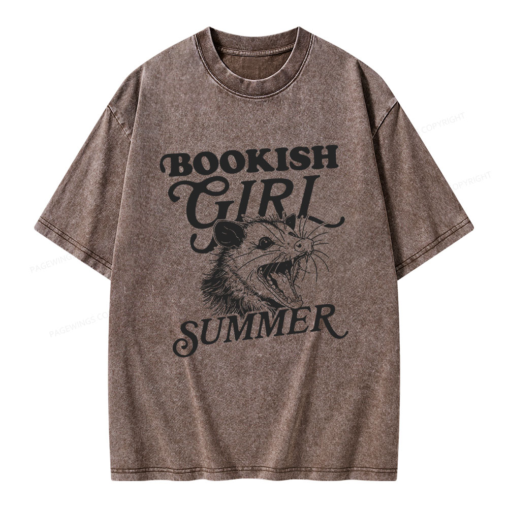 Pagewings Feral Bookish Girl Summer Unisex Washed T-shirt