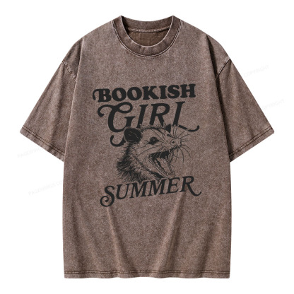 Pagewings Feral Bookish Girl Summer Unisex Washed T-shirt