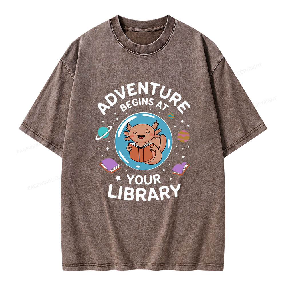 Pagewings Adventure Begins At Your Library Unisex Washed T-shirt