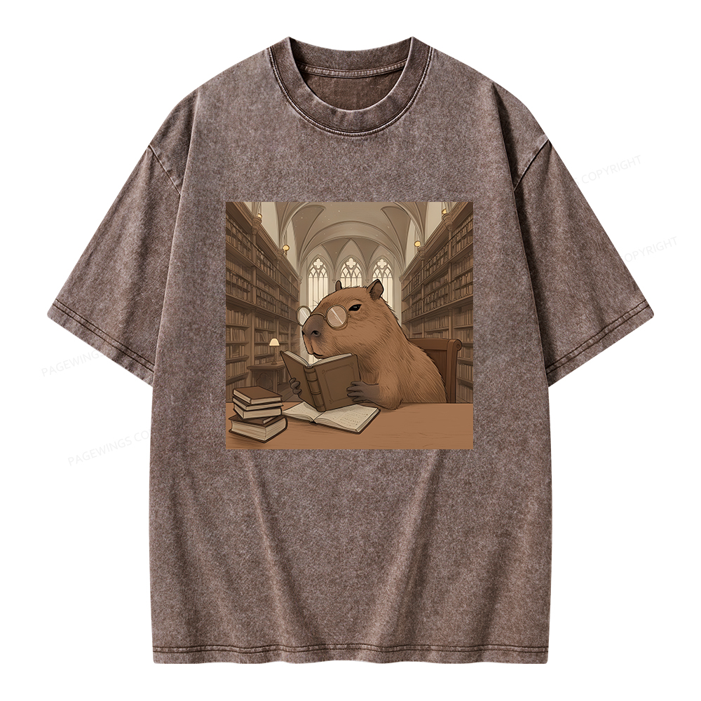 Pagewings The Reader Capybara Unisex Washed T-shirt