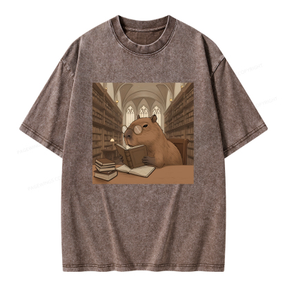 Pagewings The Reader Capybara Unisex Washed T-shirt