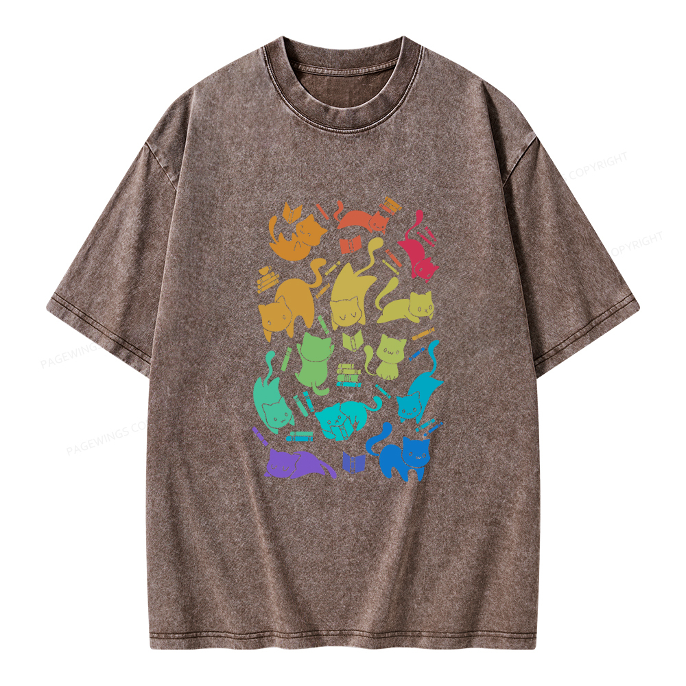 Pagewings Cats And Books Unisex Washed T-shirt