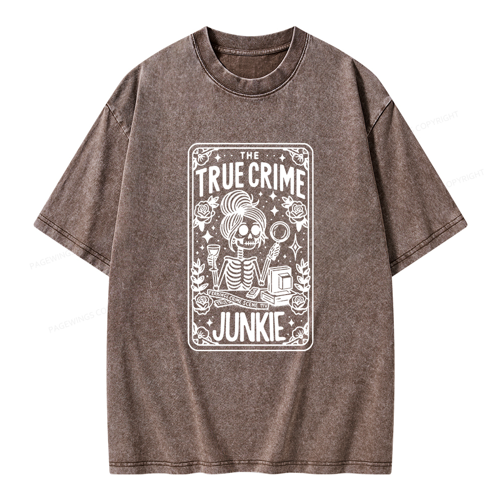 Pagewings True Crime Junkie Tarot Card Unisex Washed T-shirt