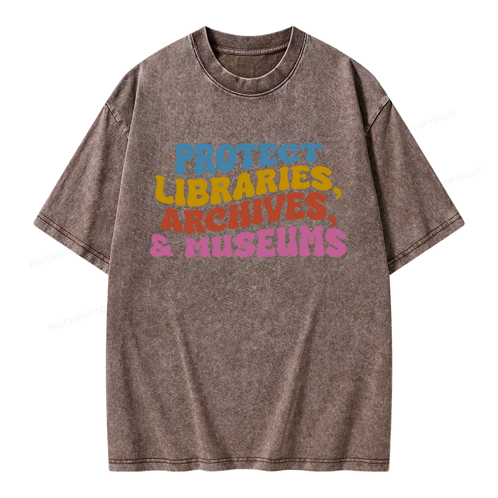 Pagewings Protect Libraries Archives And Museums Unisex Washed T-shirt