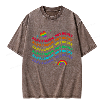 Pagewings Ban Fascism Not Books Rainbow Unisex Washed T-shirt