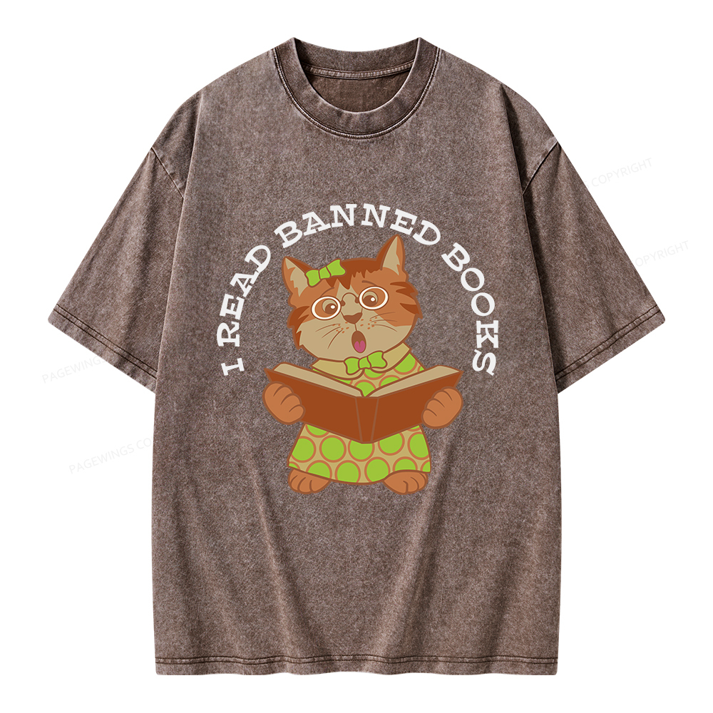 Pagewings I Read Banned Books Kitten Unisex Washed T-shirt