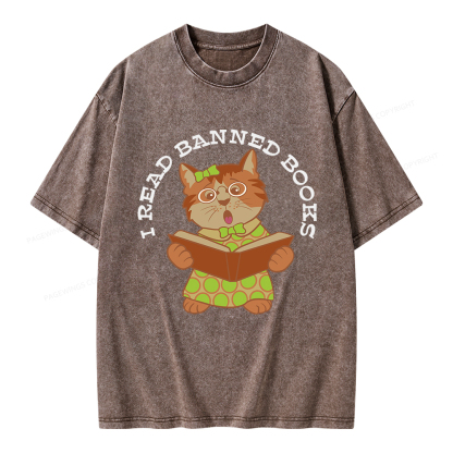 Pagewings I Read Banned Books Kitten Unisex Washed T-shirt
