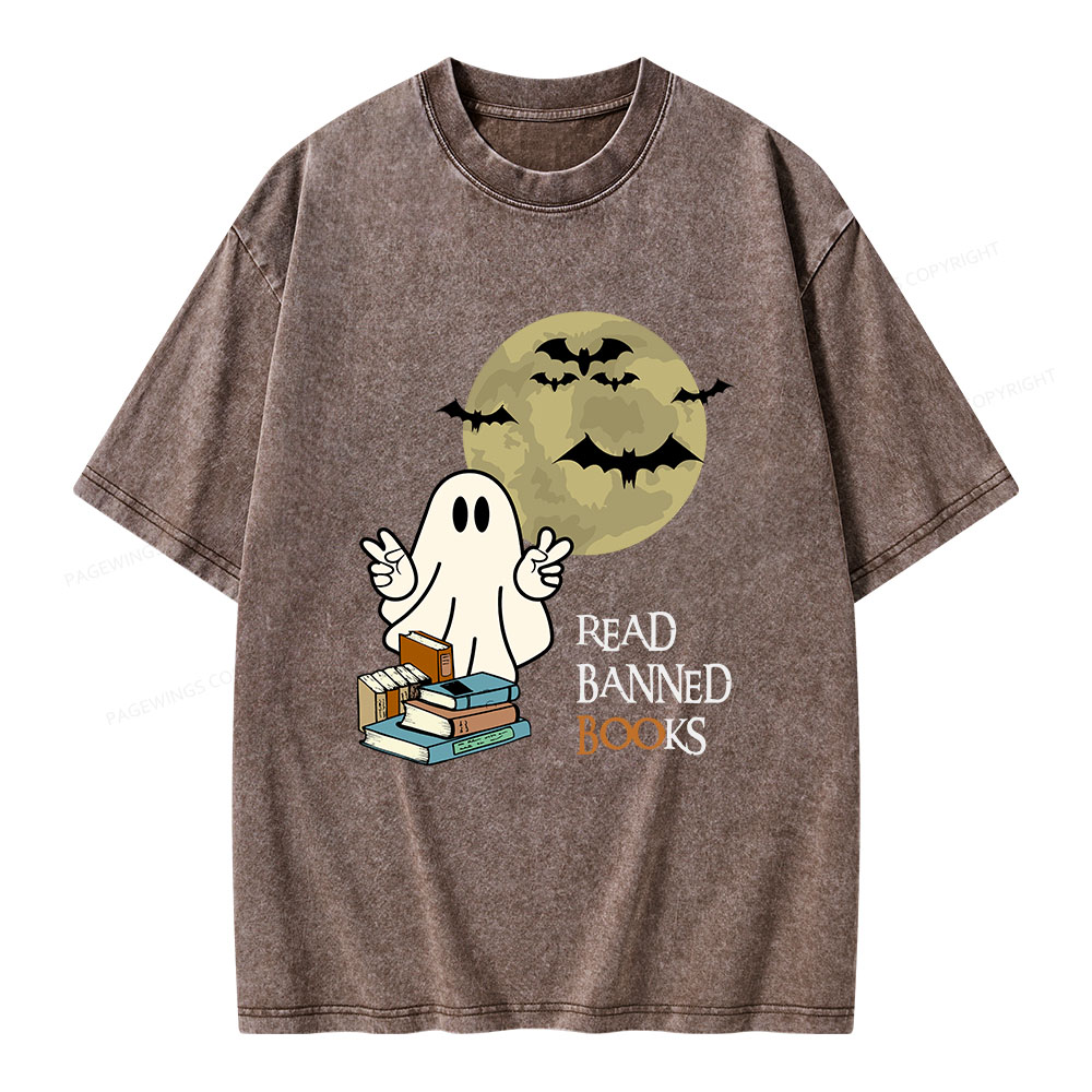 Pagewings Read Banned Books Halloween  Unisex Washed T-shirt