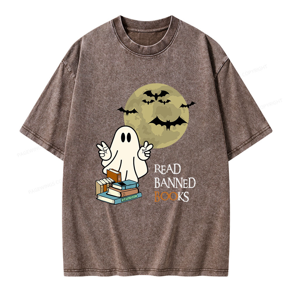 Pagewings Read Banned Books Halloween  Unisex Washed T-shirt