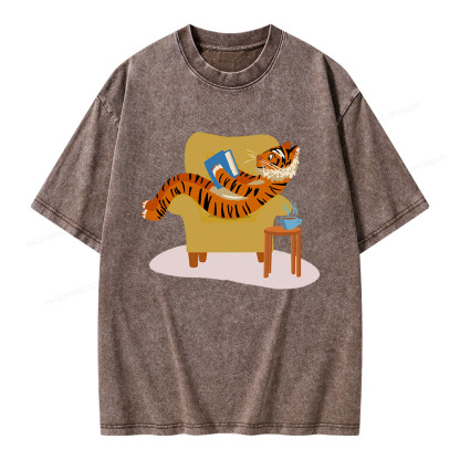 Pagewings Tiger Reading Unisex Washed T-shirt