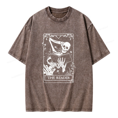 Pagewings The Reader Death Skull Book Unisex Washed T-shirt