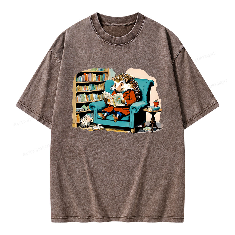 Pagewings Mr. Hedgehog Is Reading A Book Unisex Washed T-shirt