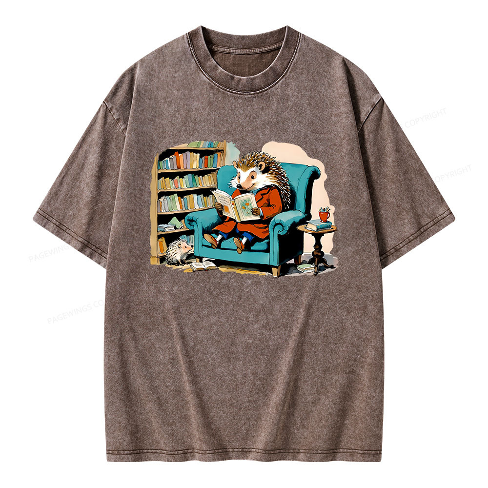 Pagewings Mr. Hedgehog Is Reading A Book Unisex Washed T-shirt