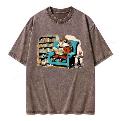 Pagewings Mr. Hedgehog Is Reading A Book Unisex Washed T-shirt