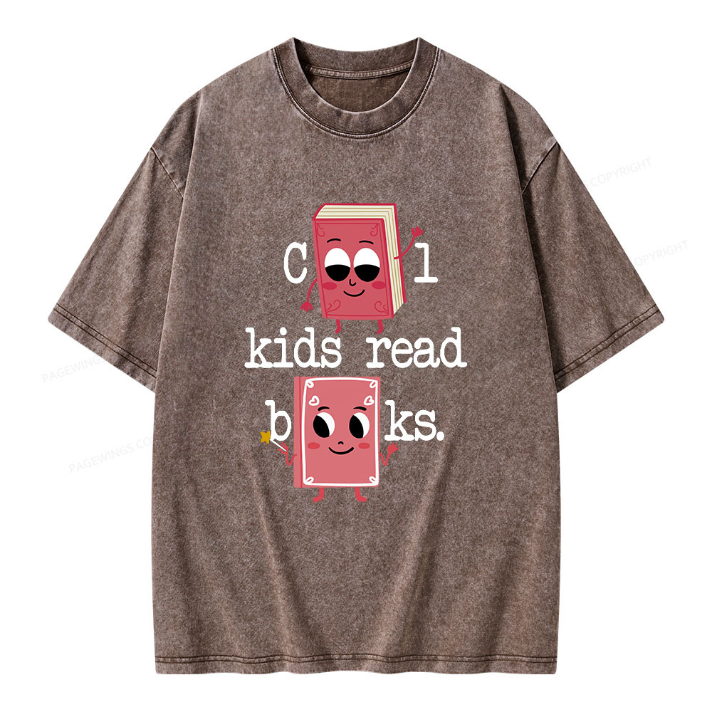 Pagewings Cool Kids Read Books. Unisex Washed T-shirt