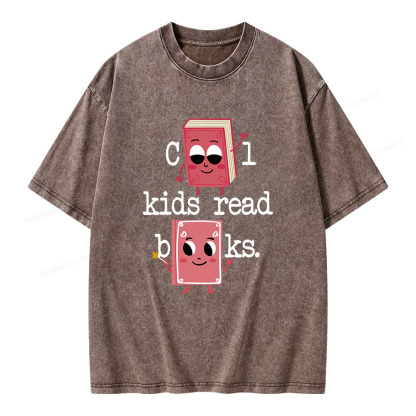 Pagewings Cool Kids Read Books. Unisex Washed T-shirt
